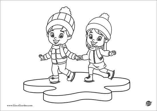 Disegno da colorare di due bambini che pattinano sul ghiaccio