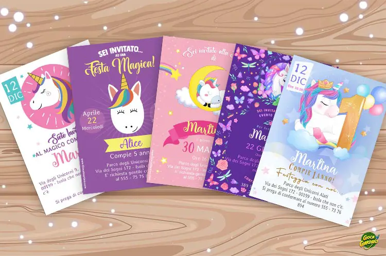 Inviti compleanno a tema unicorno da stampare e compilare copertina