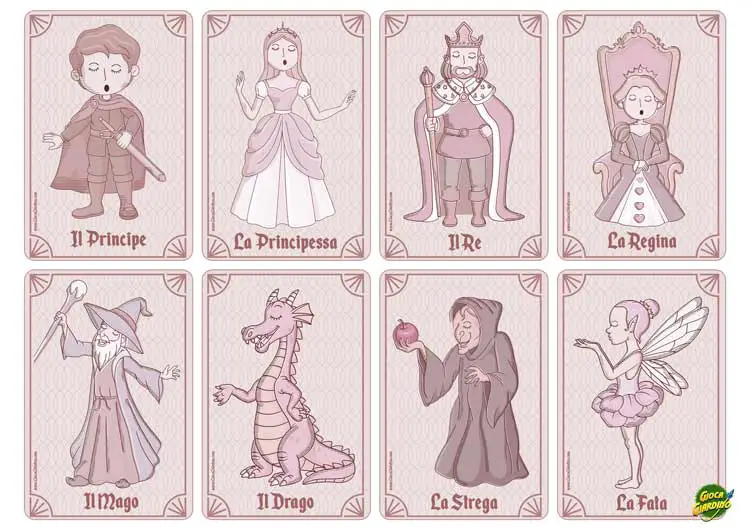 Carte per inventare storie - i personaggi 1 - principe, principessa, re, regina, mago, drago, strega, fata