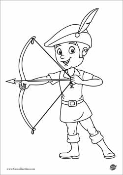 Disegno da colorare di Peter Pan con Arco e freccia