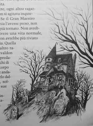 Illustrazione del libro L'accademia del bene e del male - la casa di Agatha nel cimitero