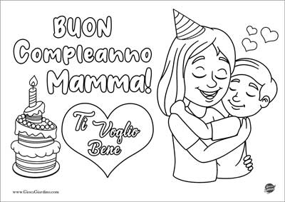 Buon compleanno mamma - ti voglio bene - disegno da colorare da parte del figlio