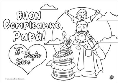 Auguri di buon compleanno da colorare per il papà da parte del figlio