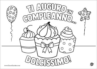 Scritta - ti auguro un compleanno dolcissimo - con Cupcakes e palloncini