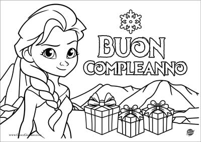 Scritta Buon compleanno con personaggio Disney Elsa di Frozen