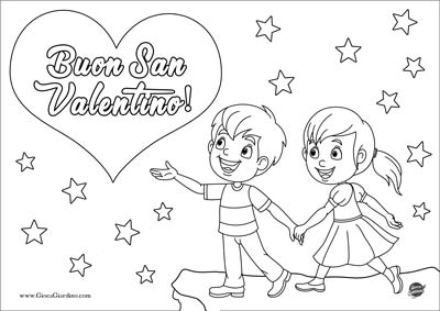 Disegno da Colorare di San Valentino di un Bambino con la sua fidanzata per la mano