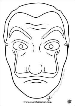 Maschera di carnevale Dalì  da stampare, colorare e ritagliare