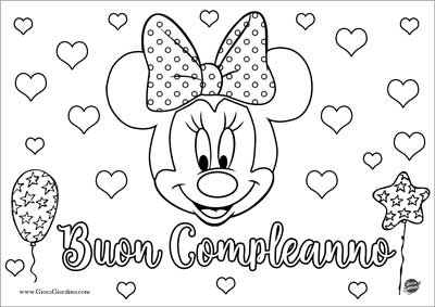 Scritta buon compleanno da colorare Disney con faccia di Minnie