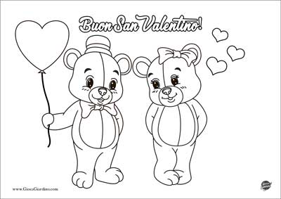 Disegno da colorare di due orsetti innamorati con la scritta Buon San Valentino