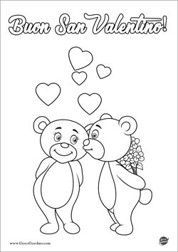 Disegno da colorare di un orsetto che regala dei fiori e da un bacio