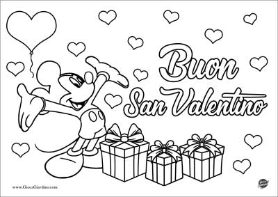 disegno da colorare di Topolino con un cuore e la scritta buon san valentino
