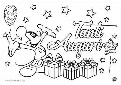 Tanti auguri da colorare con personaggio Disney - Topolino