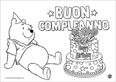 Buon compleanno da colorare con personaggio Disney Winnie the Pooh