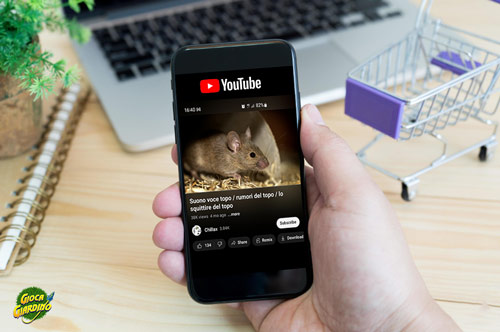 Scherzo da fare in casa - Smartphone su YouTube con immagine di un topo