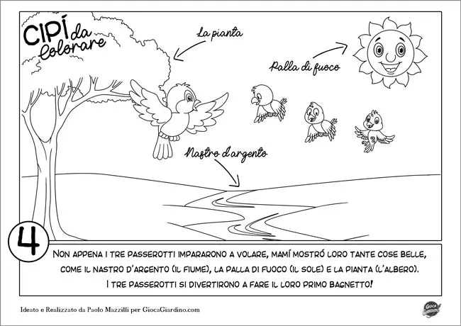 Storia di Cipì da colorare - Palla di fuoco, nastro d'argento, la pianta