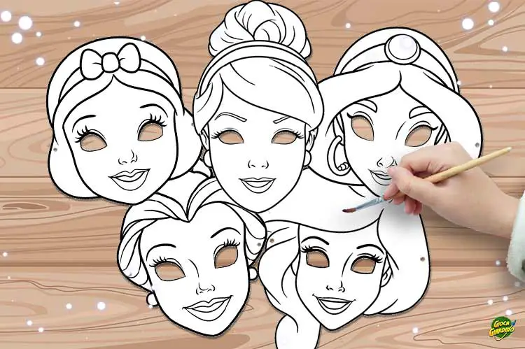 Maschere principesse Disney da colorare copertina