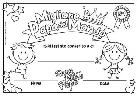 Diploma festa del papà da colorare