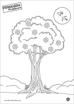 Disegno da colorare di un albero primaverile