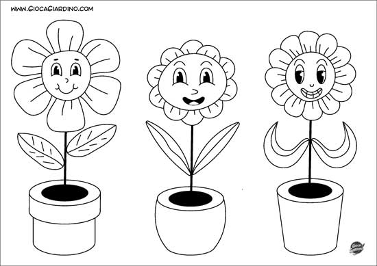 Disegno di Vasi con fiori con occhi e bocca per bambini piccoli