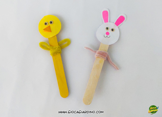 Personaggi pasquali  - pulcino e coniglio - lavoretto di pasqua per bambini scuola primaria con bastoncini del gelato 
