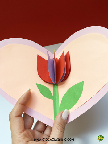 cuore di carta con fiore tulipano pop-up - lavoretto festa della mamma