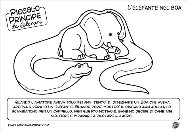 Disegno da colorare dell'elefante dentro il boa- Personaggio Piccolo Principe