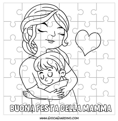 Mamma e figlio si abbracciano - Puzzle festa della mamma da stampare, colorare e ritagliare