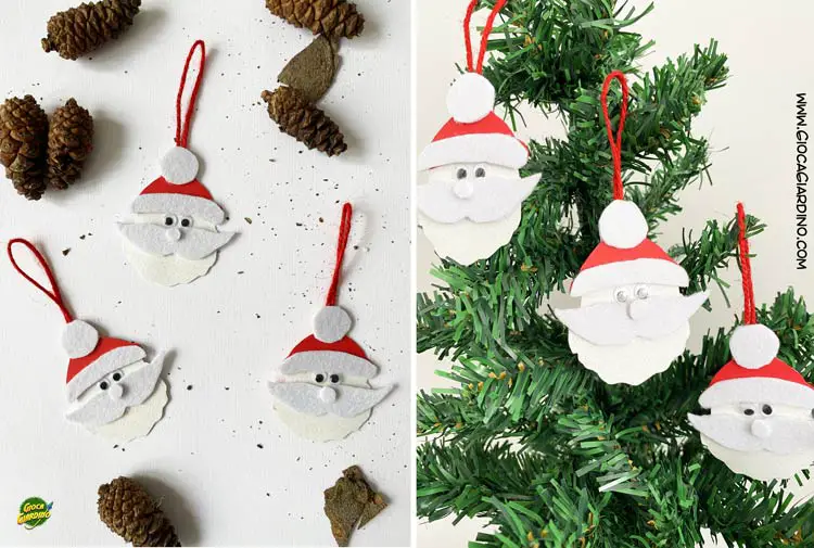 volto di Babbo Natale - decorazioni in feltro fai da te per albero di natale