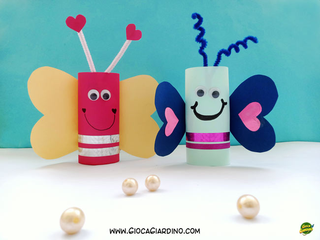 farfalle con rotoli di carta igienica - lavoretto per San Valentino bambini scuola infanzia