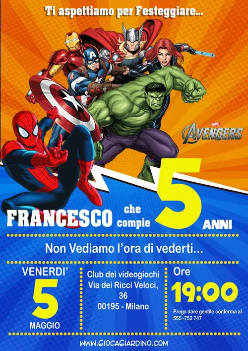 Invito festa compleanno tema Avengers da stampare