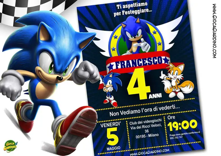 Invito festa compleanno tema Sonic da compilare e stampare copertina