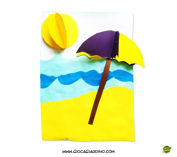 biglietto auguri buona estate - sole e ombrellone -  lavoretto estate bambini con carta