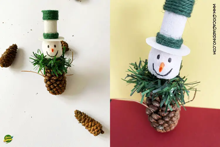 Pupazzo di neve con pigne - decorazione natalizia per albero