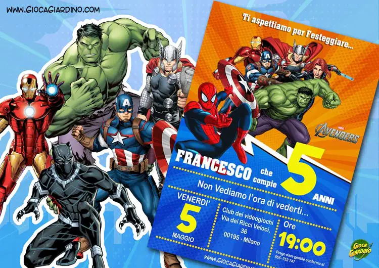 Invito compleanno festa Avengers copertina