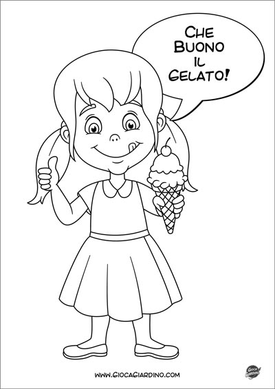 Bambina mangia un gelato - disegno da colorare per bambini
