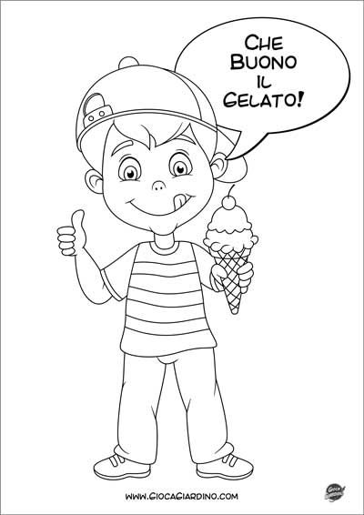 Bambino mangia un gelato - disegno da colorare