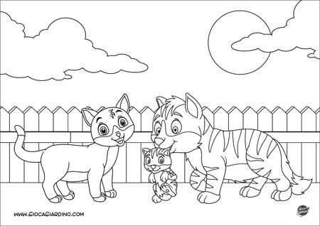 Famiglia di gatti - disegno da colorare per bambini