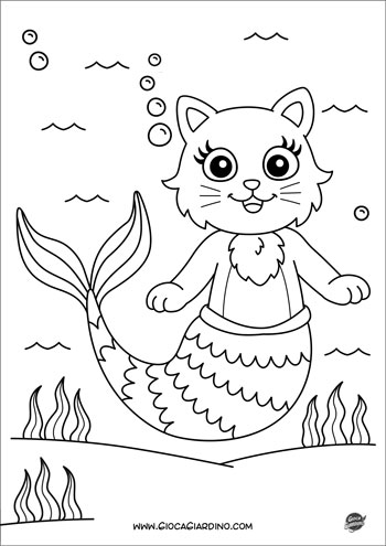 Gatto Sirena - disegno da colorare per bambini