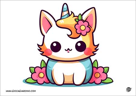 Gatto Unicorno Kawaii con Fiorellini