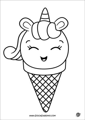 Cono gelato unicorno - Disegno da colorare per bambini
