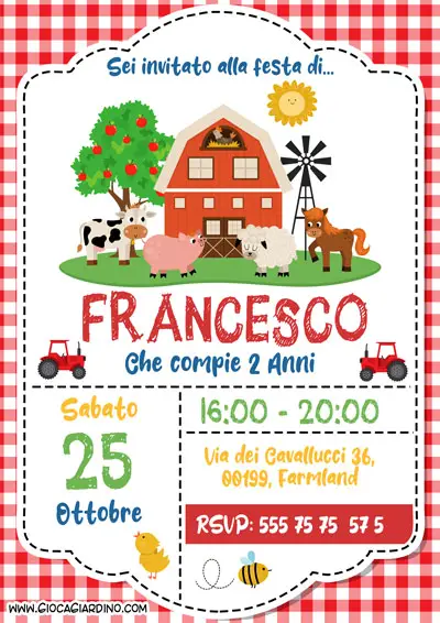 invito festa di compleanno fattoria da compilare e stampare