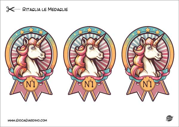 Medaglie da stampare e ritagliare per bambini a tema unicorni