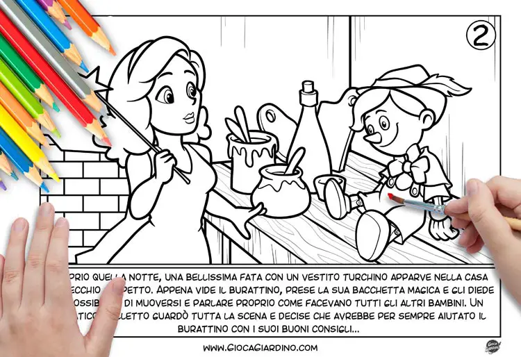 Favola di pinocchio in sequenze da colorare copertina