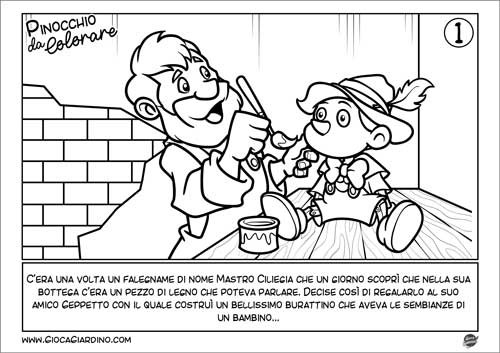 Geppetto Costruisce un Bel Burattino - Pinocchio in sequenze da colorare