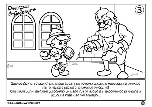Geppetto lo Chiama Pinocchio e lo manda a Scuola - Pinocchio in sequenze da colorare