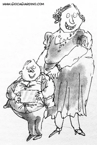 Augustus Gloop e la madre - La fabbrica di Cioccolato - illustrazione di Quentin Blake