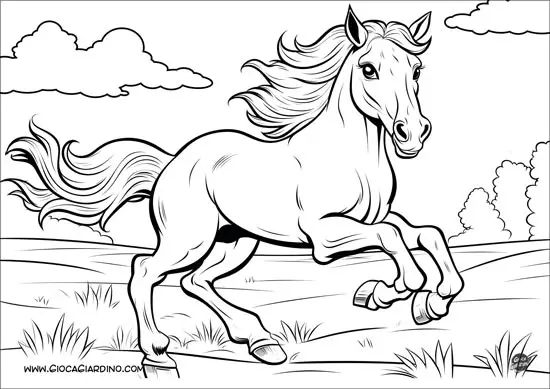 Disegno di un cavallo che corre da colorare