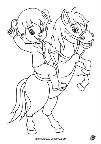 Disegno di un cavallo con una bambina da colorare 