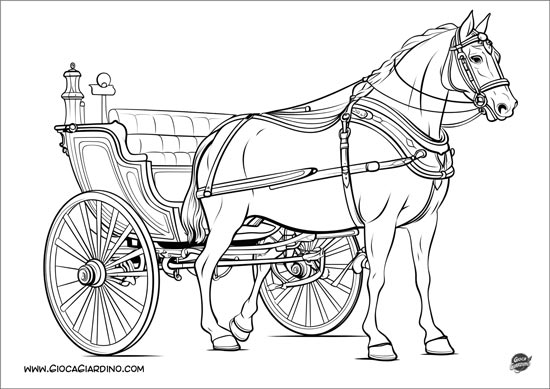 Disegno di un cavallo con la carrozza da colorare 