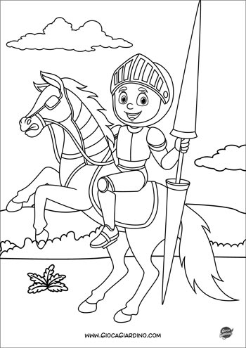 Disegno di un cavallo con un cavaliere da colorare 